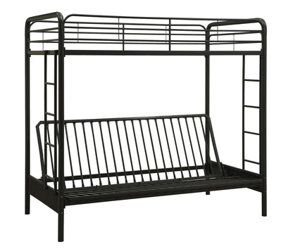 DHP Twin-Over-Futon Convertible Couch and Bed with Metal Frame, Ladder and Guardrails - Black