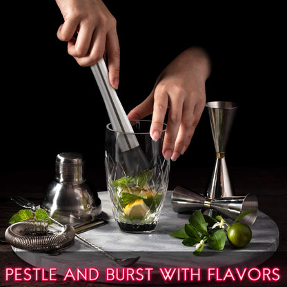 Hiware 10 Inch Stainless Steel Cocktail Muddler and Mixing Spoon Home Bar Tool Set - Create Delicious Mojitos and Other Fruit Based Drinks