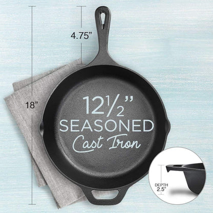 Fresh Australian Kitchen 12" Nonstick Cast Iron Skillets - Pre Seasoned Frying Pan Cookware for Cooking