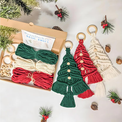 Macrame Kit for Beginners with Step by Step Video Tutorials DIY Christmas Tree Wall Hanging Craft Kit for Adults Kids Family Festive Holiday Activity Creative Boho Home Decor Unique Gift Idea (A)