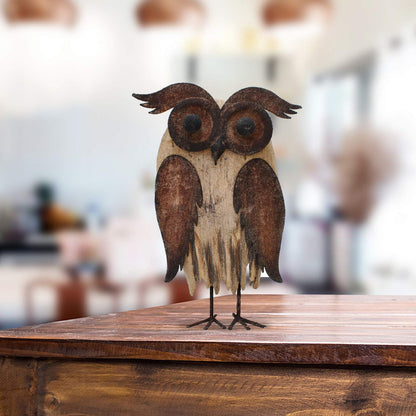 E-view Rustic Owl Figurines Decor Animal Statue for Home - Wooden Stand Owl Sculptures Decorations for Living Room Bedroom - Shelf Decoration Decorative Tabletop Collection (Owl A)