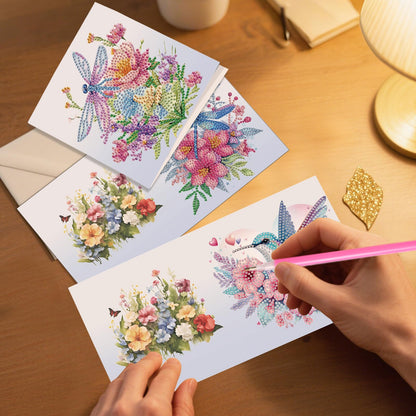 JZHYOAN 6Pcs DIY Animal Diamond Painting Cards Birthday Greeting Cards for Holidays Celebrations Diamond Art Card with Envelopes Crystal Arts Craft Gem Art Painting Mosaic Kit Butterfly Dragonfly Bird