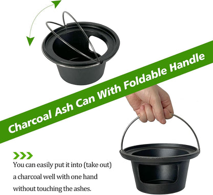 KAMaster Cast Iron Ash Can with Handle for Medium Big GreenEggs,Charcoal Ash Pot Green Egg Accessories Must