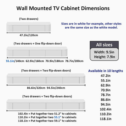 Floating TV Stand For 70 Inch TV, Modern TV Console With Storage Cabinets and Flip down doors, Suspended Entertainment Center TV Stand for Living Room Bedroom Farmhouse (White, 78.7x9.5x7.9 IN)