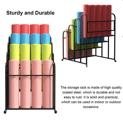 TREEYX Large Metal Yoga Mat Rack, Rolling Commercial Exercise Pads Organizer Holder, Equipment Storage Stand (White)