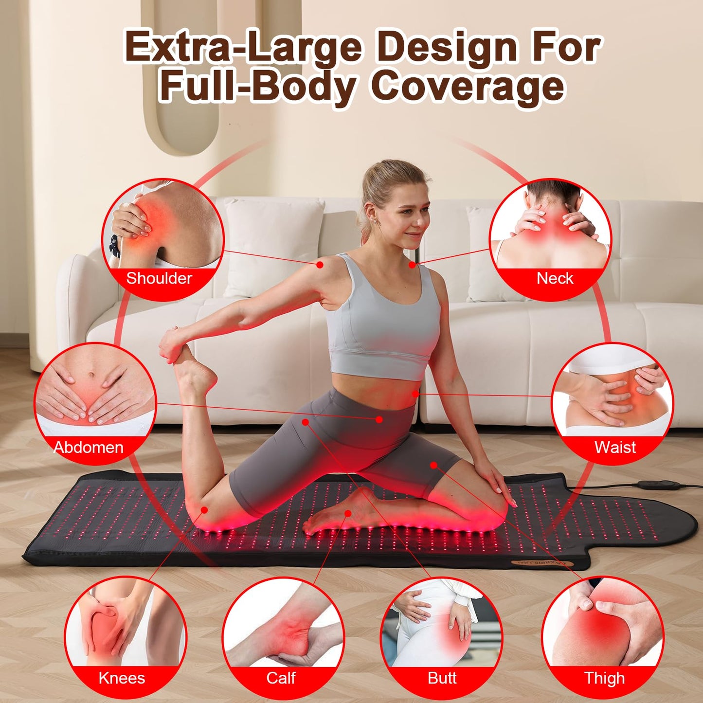 Red Light Therapy Mat, Extra Large 74 x 32 in Full Body Infrared Light Therapy Pad, 660nm 850nm 940nm, 1095 LEDs, 2 Pulse Modes, 5 Intensity Levels, Timer 10-90 Min, Includes Goggles & Storage Bag