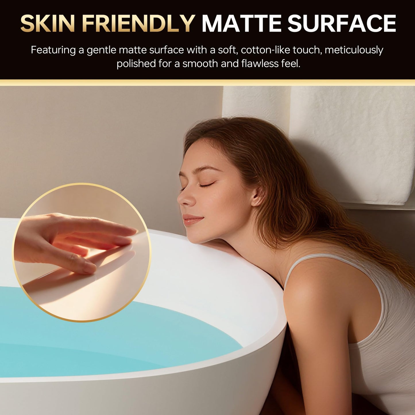 WOODBRIDGE 67" Stone Resin Freestanding Soaking Tub, Modern Oval Solid Surface Bathtub with Integrated Slotted Overflow & Drain, Matte White