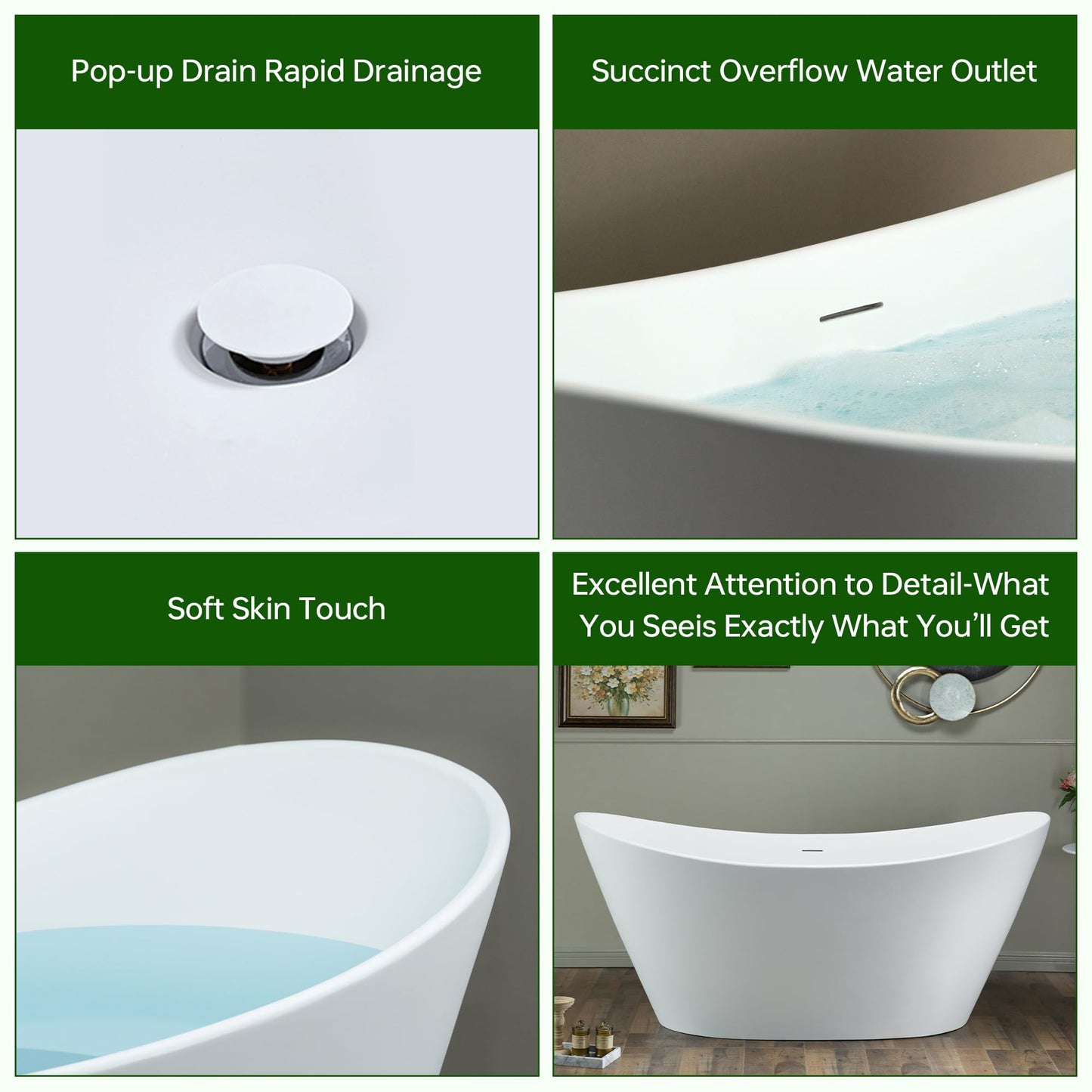 WOODBRIDGE 67 in. x 31.5 in. Stone Resin Luxury Contemporary Solid Surface Freestanding Bathtub in Matte White