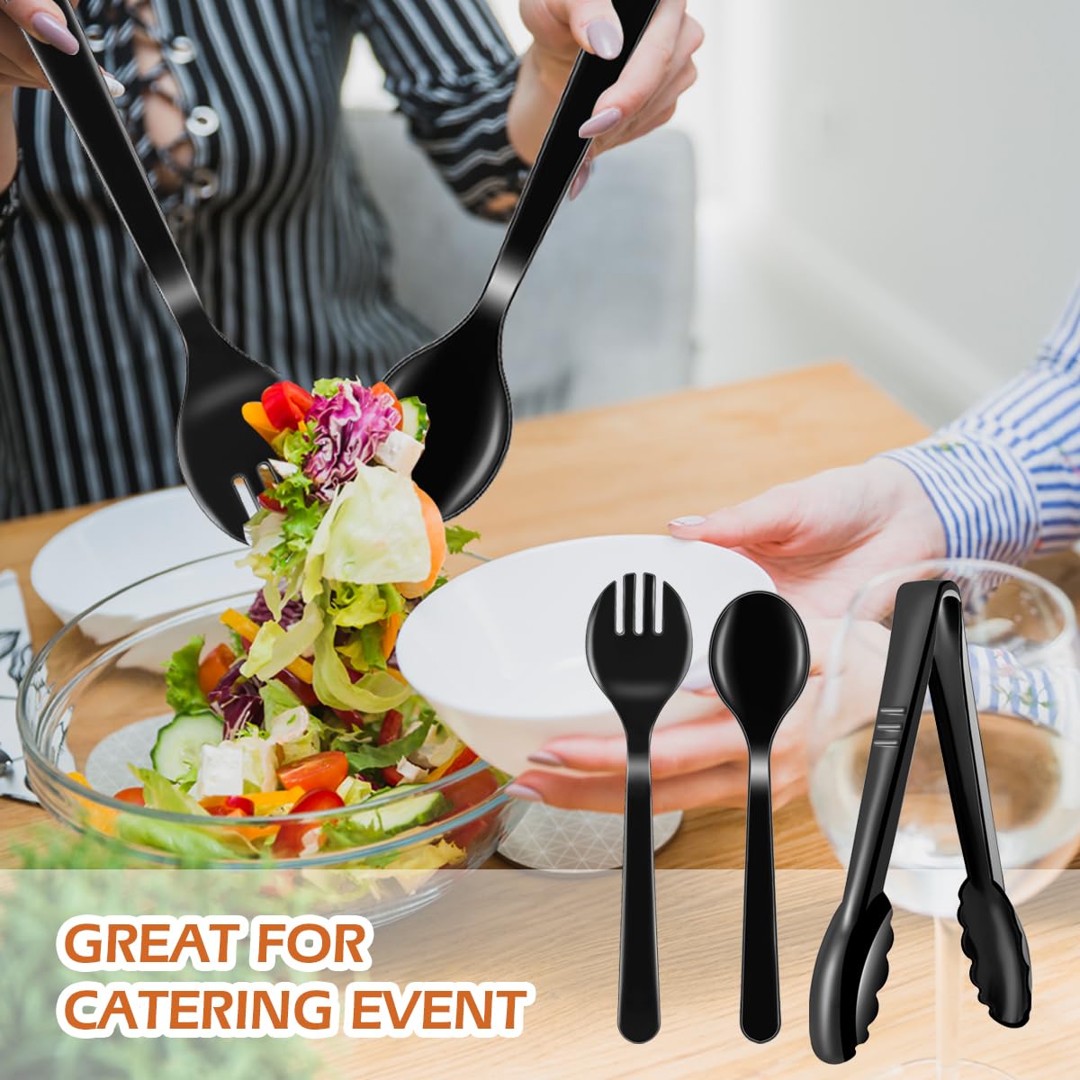 45Pcs Plastic Serving Utensils Set Black Disposable Serving Spoons Tongs Forks for Serving Food Heavy Duty Large Serving Utensils Supplies for Parties Buffet Restaurant Dinner