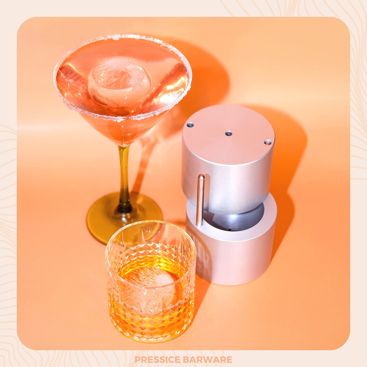 Pressice Barware Ice Press Kit – 2.3" Fast Sphere Maker – American Owned & Operated – Includes Ice Mold – Aircraft-Grade Aluminum (Paloma Kit)
