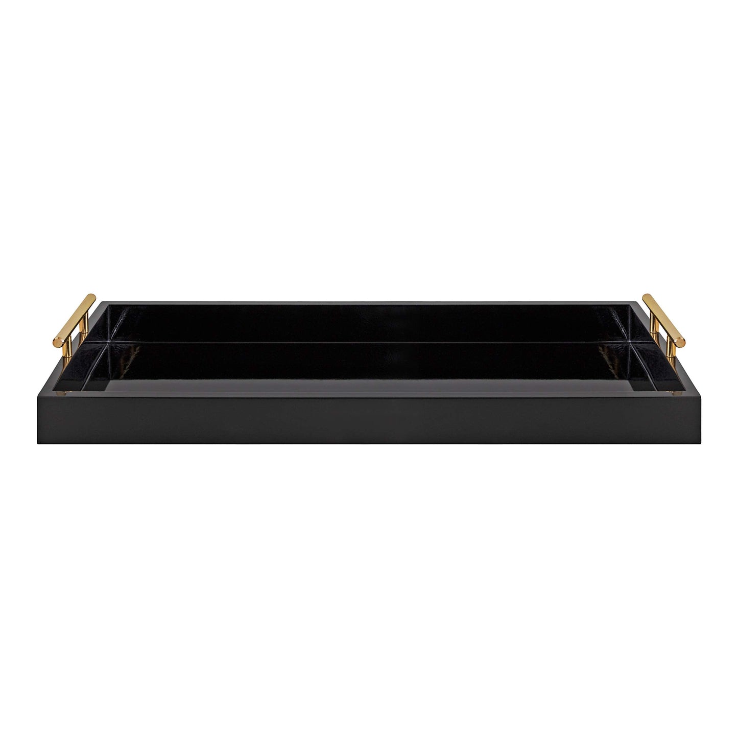 Kate and Laurel Lipton Narrow Decorative Tray with Polished Metal Handles, 10 x 24, Black and Gold, Chic Accent Tray for Display and Storage