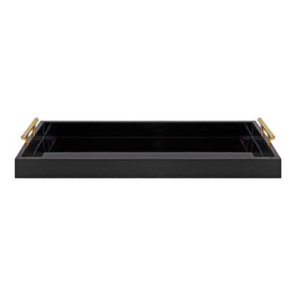 Kate and Laurel Lipton Narrow Decorative Tray with Polished Metal Handles, 10 x 24, Black and Gold, Chic Accent Tray for Display and Storage