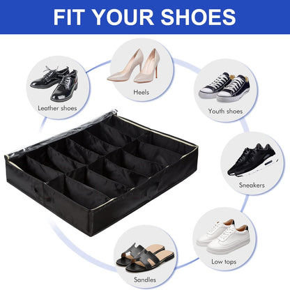 Surblue Under Bed Shoe Storage Organizer, Fits 24 Pairs of Shoes, Set of 2 with Clear Cover