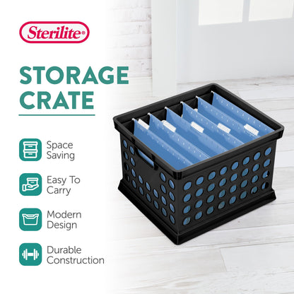 Sterilite Stackable Plastic Storage Crate Bin Organizer File Box with Handles for Home, Office, Dorm, Garage, or Utility Organization, Black, 18-Pack