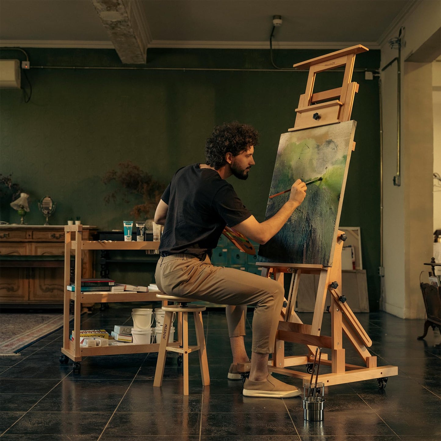 MEEDEN Movable Large H-Frame Painting Easel - Artist Studio Easel - Heavy Duty Art Easel Stand for Adults, Solid Beech Wood Easels, Holds Canvas Art Up to 78.7" High