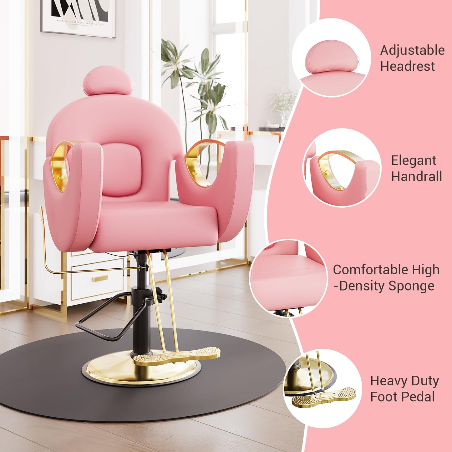 Barber Salon Chair, Reclining Salon Chair for Hair Stylist with Heavy Duty Hydraulic Pump, 360° Swivel & Height Adjustable Styling Chair for Barbershop, Spa, Tattoo, Beauty, 330 LBS Capacity