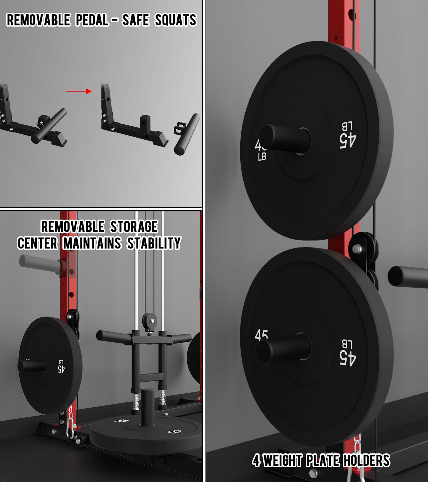 Eonfit E2 Power Cage with 3D Rotation Arms - Multi-Functional Power Rack for Home Gym. 1500lb Squat Rack for Home Gym. Pulley System for Cable Crossover & LAT Pulldown (RED, PRO)