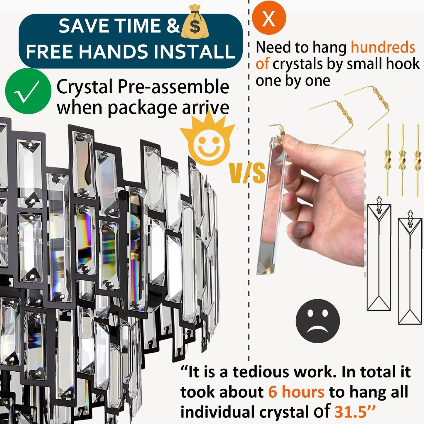 ANTILISHA Modern Crystal Chandelier Lighting Hall Grand Living Room Stairway Chandeliers Pendant Light Fixture for High Ceiling Hanging Round Large Black