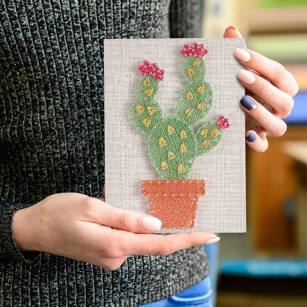 WEBEEDY DIY String Art Kit for Adults Beginners, DIY Cactus Nail String Craft Kit, Include All Necessary Accessories and Frame, Creative Craft Kits Home Wall Decorations Unique Gift