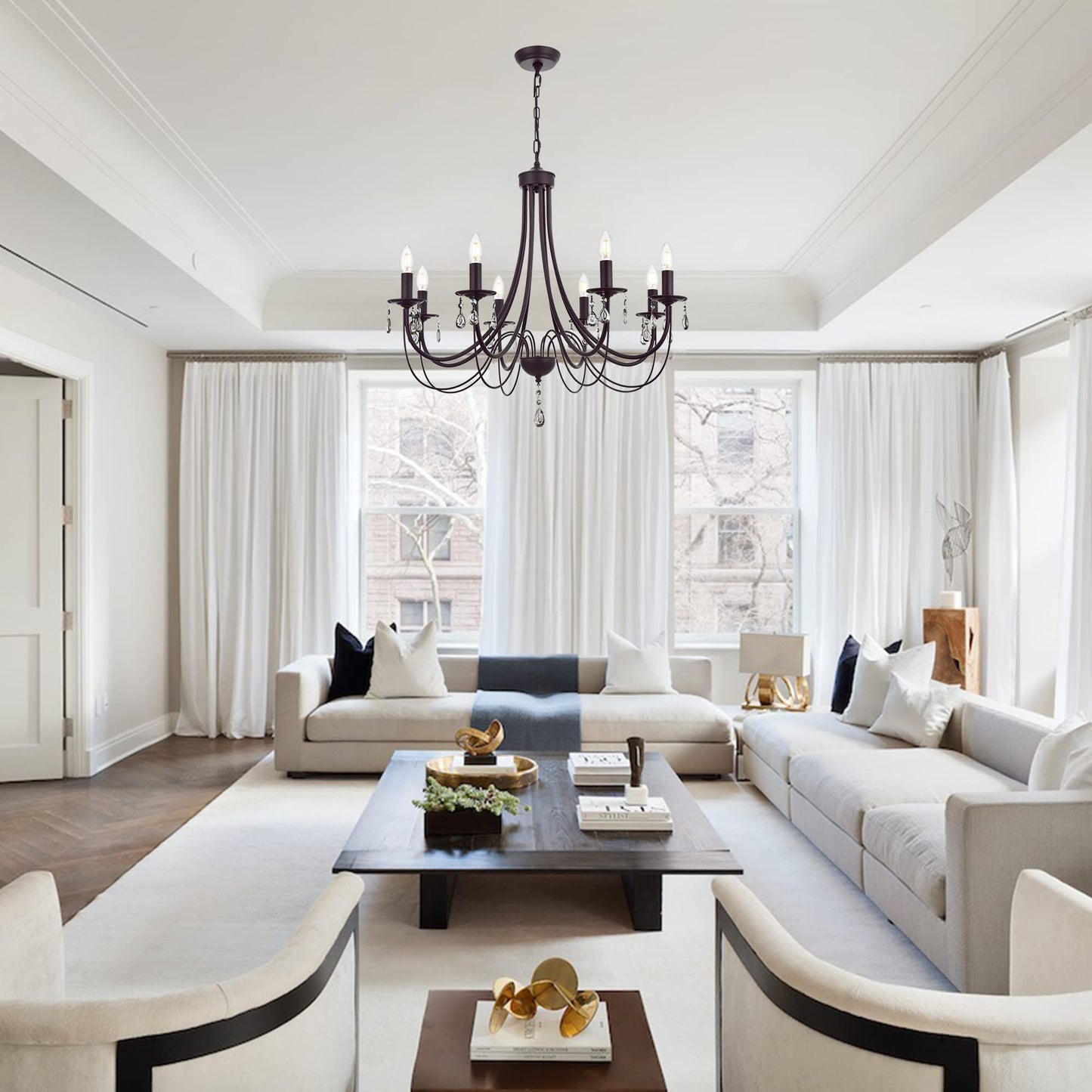 Lucidce Farmhouse Chandeliers 8 Lights Oil Rubbed Bronze Pendant Lighting Dining Room Light Fixtures Modern Crystal Ceiling Light Fixtures