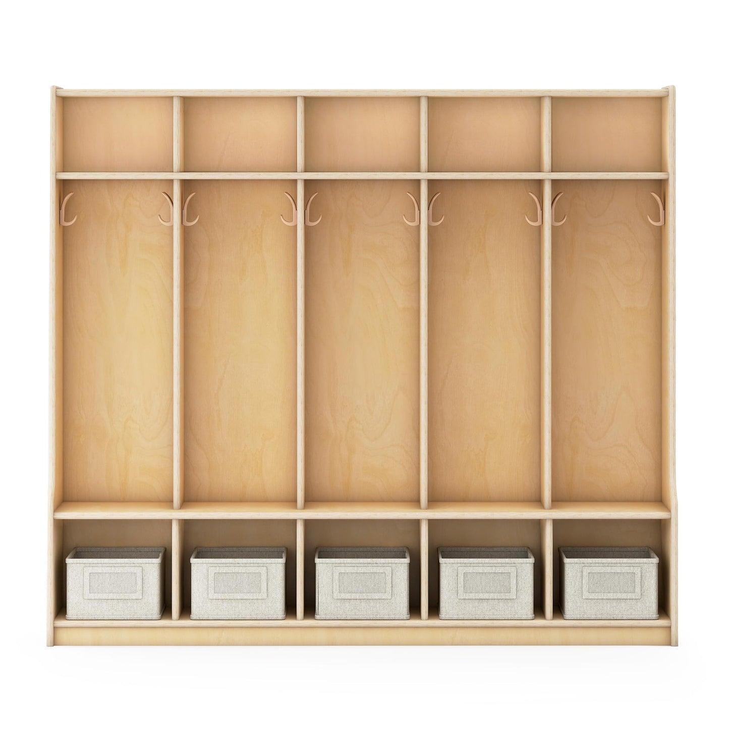 Guidecraft EdQ 5-Section Wooden Storage Locker with Bench Seat for Classroom, Kids Cubby Organizer with Shelves and Hooks for Coats, Divided Playroom Storage with Bins