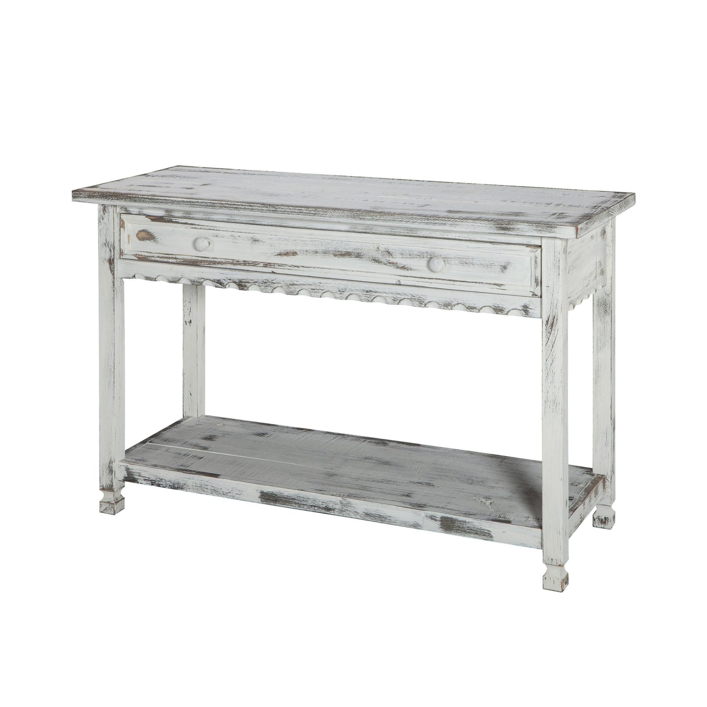 Alaterre Furniture Rustic Country Cottage Console Table with 1 Drawer & 1 Shelf, Distressed Finish - Perfect for Living Room, Entryway, Hallway