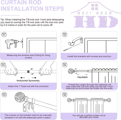 White Curtain Rods for Windows 72 to 144 Inch, 1 Inch Adjustable Heavy Duty Long Curtain Rod