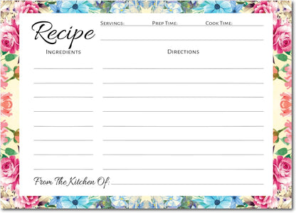 Pioneer Woman Style Floral Recipe Cards (50 Pcs) - Perfect for Bridal Shower, Blank Back Notecards