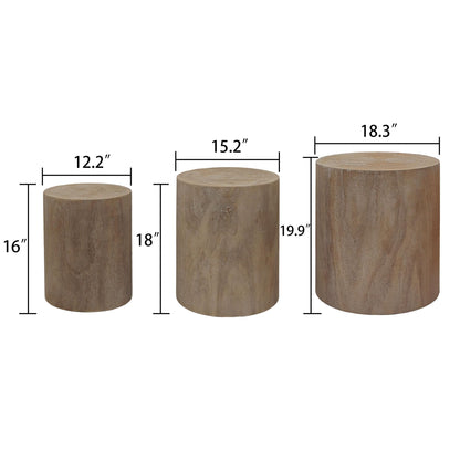 KEIKI Round Coffee Table Set of 3, Modern Wood Nesting Coffee Table with Tree Rings Texture for Living Room, Natural