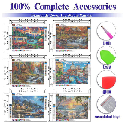 DOTSOPS Diamond Painting Kits Art Adults Painting Kit Crafts DIY 5D Diamond Art Packs Kits Full for Adults Beginner Home Wall Decoration Gift 11.8x15.7 Inches (6 Pack Landscape City)
