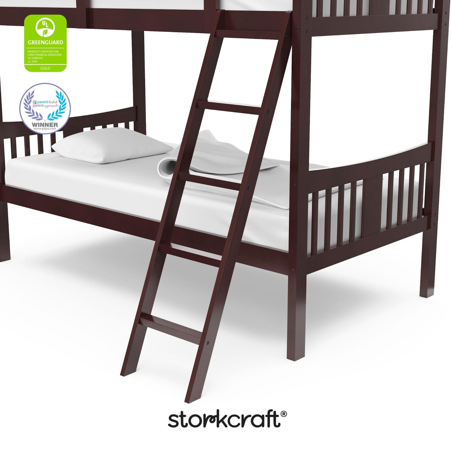 Storkcraft Caribou Bunk Bed Twin Over Twin Bunk Bed (Espresso) - GREENGUARD Gold Certified, Twin Bunk Beds for Kids, Converts to 2 Individual Twin Beds, Bunk Beds for Kids
