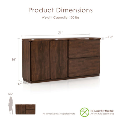 Furniture of America Nazaen II Mid-Century Modern Solid Wood 71-inch Sideboard Buffet Cabinet with Secret Hidden Drawers, Credenzas for Living Room, Dining Room, Office, Rich Walnut