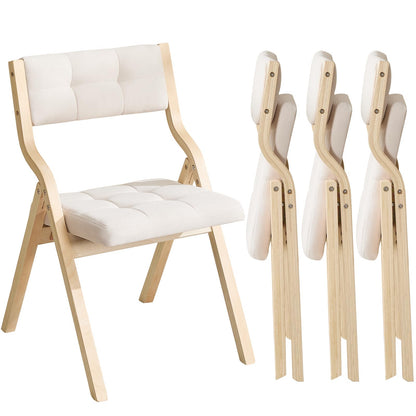 choairy Folding Dining Chairs Set of 4,Padded Foldable Dining Chairs with Cushion,Portable Wooden Folding Chairs for Dining Rooms Kitchen Wedding and Party Indoor Beige