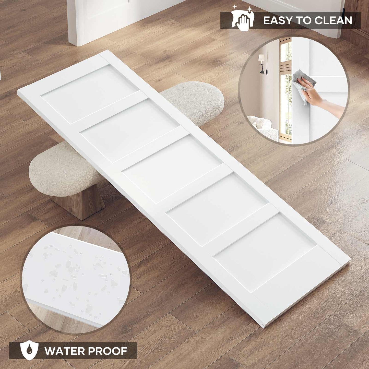ROYMELO 32x80 Inch White Sliding Barn Door Slab with 5.5ft Hardware Kit Included, 5-Panel, MDF Wood Panel Covered with Water-Proof Scratch-Proof PVC Surface, Simple DIY Assembly