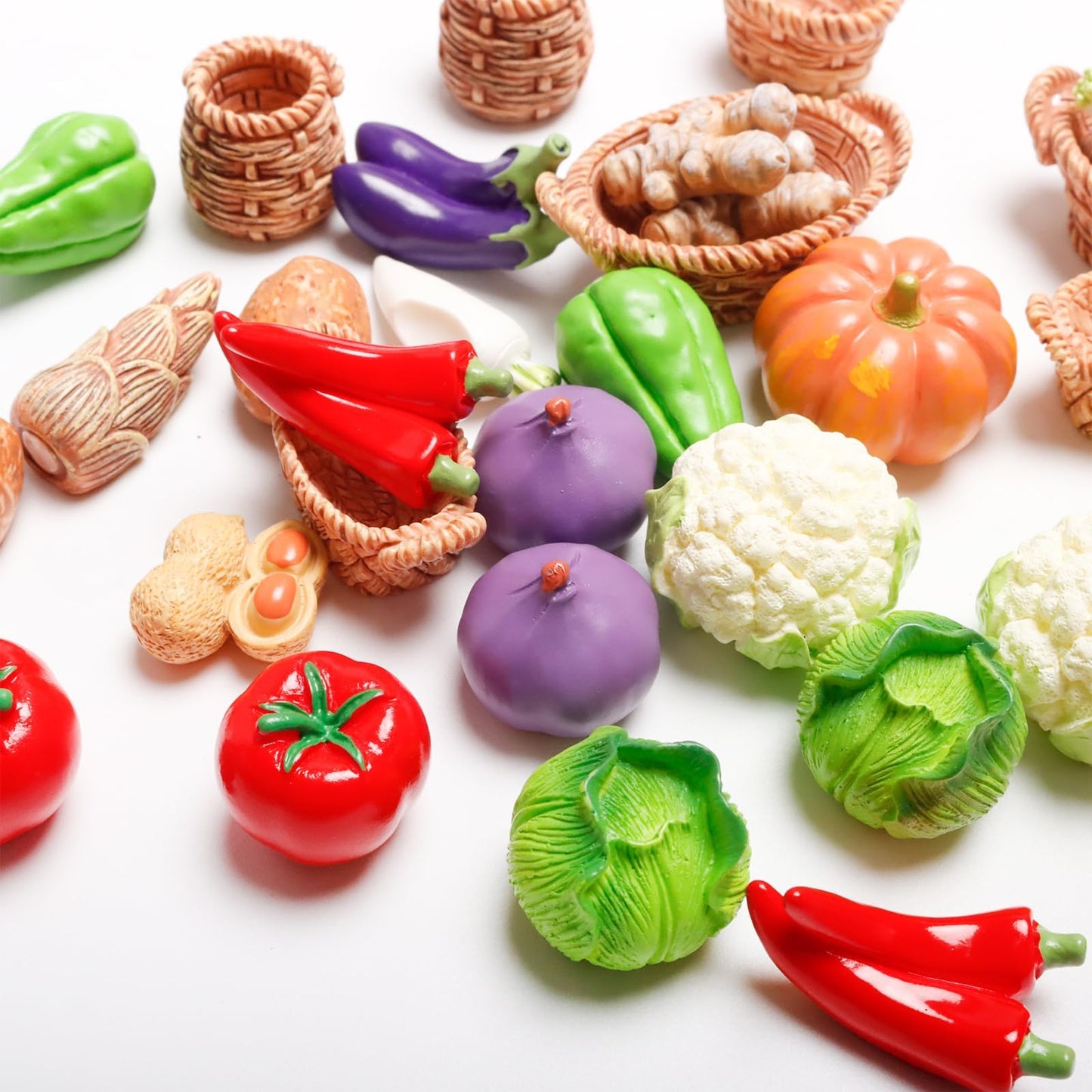 Exasinine 42 Pcs Miniature Food Mini Vegetables Figurines Miniature Baskets for Miniatures Food Kitchen Mini House Store