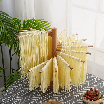 Collapsible Pasta Drying Rack Wooden Spaghetti Stand Dryer with 16 Suspension Rods Homemade Fresh Noodle Hanger Easy Storage(Log Color)