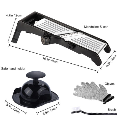 Mandoline Food slicer for kitchen, Adjustable Stainless Steel Mandoline Vegetable slicer, Food slicer Onion Potato Chip French Fry, 7 in-1 Adjustable Blade, Including 1 Pair Cut-Resistant Gloves