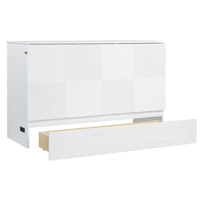 PVWIIK Queen Size Murphy Bed with Drawer for Bedroom/Living Room/Small Space,Cabinet Bed Frame/Space Saving Design, No Box Spring Needed,White