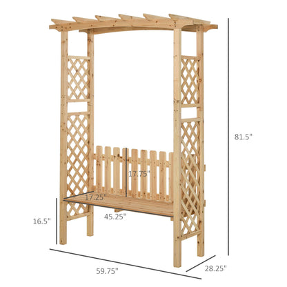 Wooden Garden Arbor for Climbing Plants with Garden Bench, Garden Arch to Grow Grapes & Vines, Patio Decor & 2-Person Outdoor Wood Decorative Seating, Natural