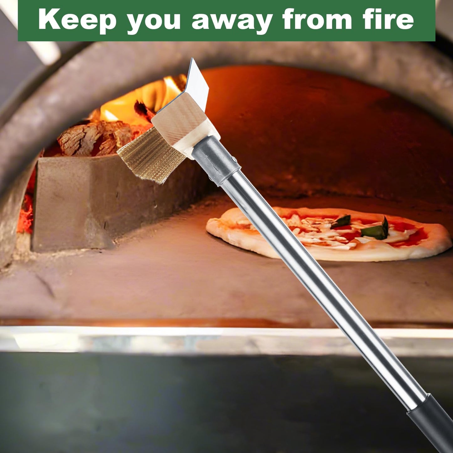 ACXFOND Aluminum Pizza Oven Brush, Grill Brush with Scraper and 3 Sections of Detachable Long Rod Design for Commercial Cleaning, Restaurants, Kitchens, BBQ Shelf Or Any Grill