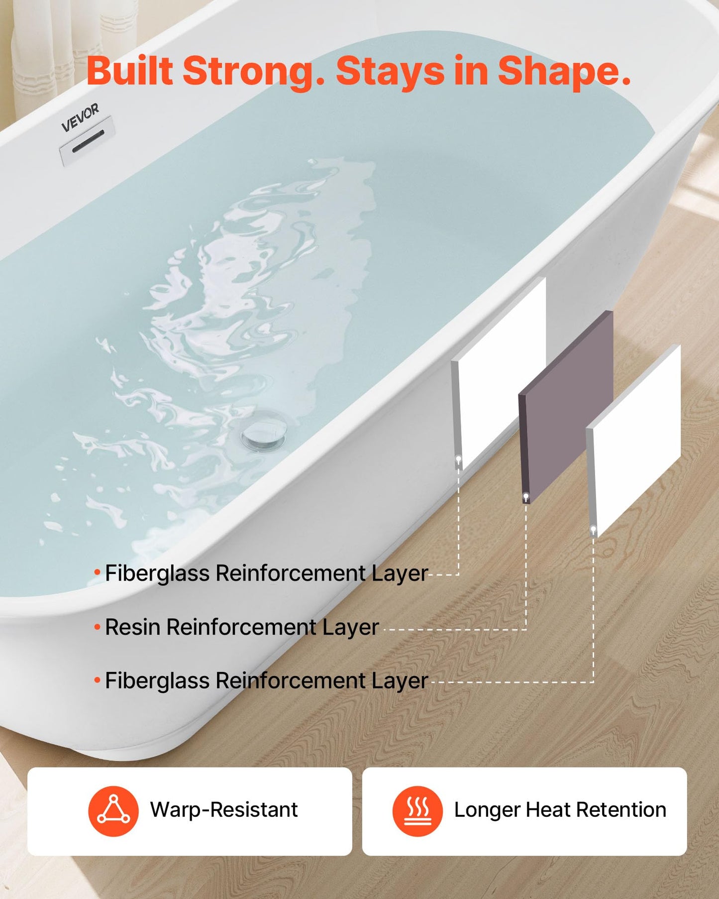VEVOR Acrylic Freestanding Bathtub, 67 Inch Contemporary Soaking White Tub with Polished Chrome Overflow and Drain, Elegant Oval Shape Stand Alone Soaker Tub for Modern Bathroom or Remodel Projects
