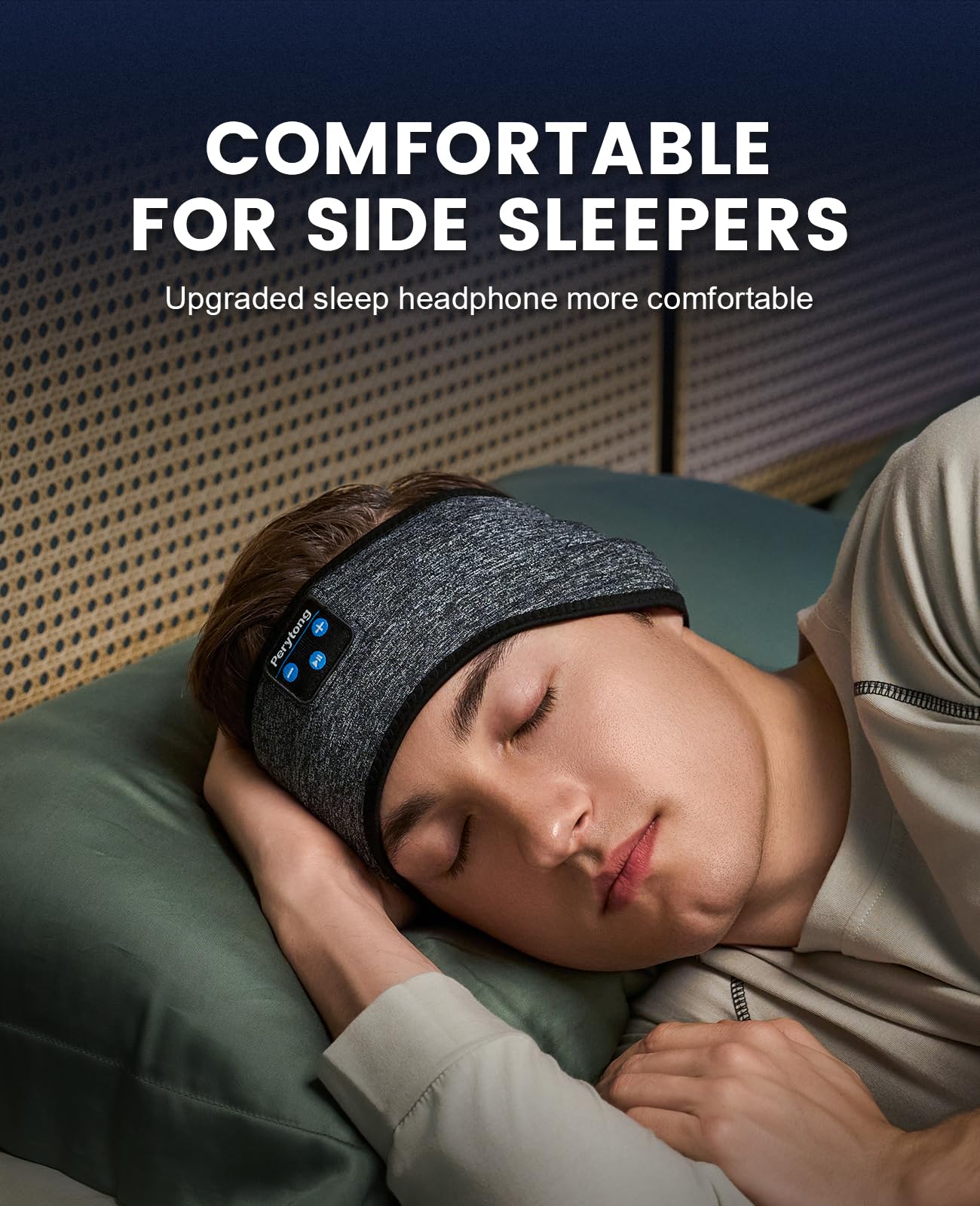Perytong Sleep Headphones Wireless, Bluetooth Sports Headband Headphones with Ultra-Thin HD Stereo Speakers Perfect for Sleeping,Workout,Jogging,Yoga,Insomnia, Air Travel, Meditation (BlackGrey)