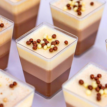 Zezzxu 5 oz Square Mini Dessert Cups with Spoons - 50 Pack Plastic Pudding & Parfait Cups Party Dessert Shooters for Serving Trifle Mousse Cake Appetizers