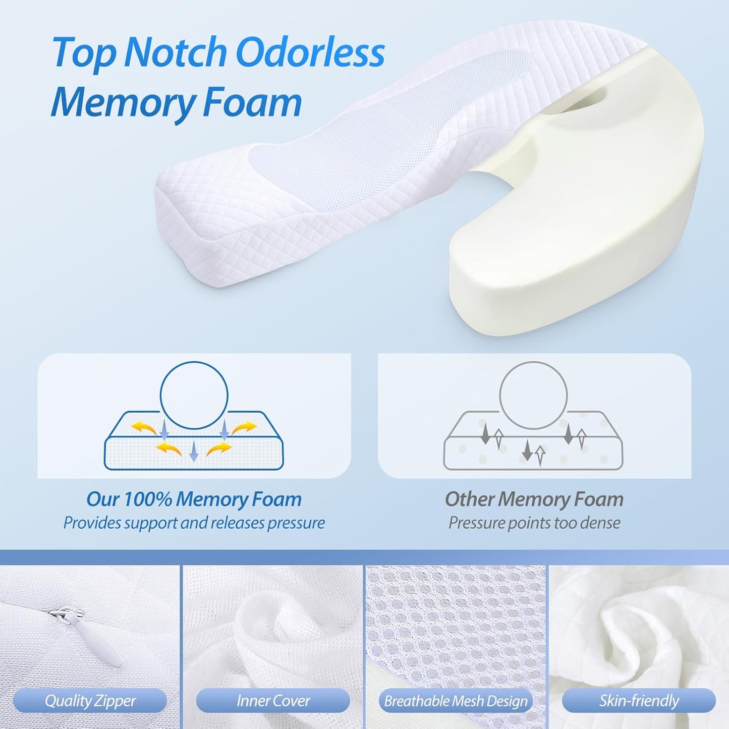 HOMCA Side Sleeper Pillows for Adults, Memory Foam U Shaped Pillows for Neck Pain Relief, Cervical Neck Pillow for Side