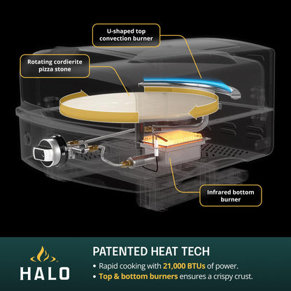 HALO Versa 16 Pizza Oven | 16” Rotating Stone, Patented Dual Burner System, 5-Minute Pizzas, Easy Clean | Propane Powered | HZ-1004-ANA