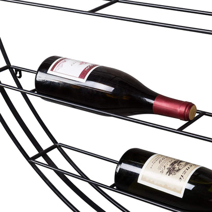 MyGift 12-Bottle Modern Black Metal Round Wall Mounted Wine Rack – 6-Tier Horizontal Storage Shelf for Kitchen, Living Room & Wine Cellar – Space-Saving Wall Decor & Cork Preservation