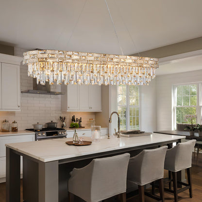 SHAOCHIAO 50" Gold Modern Crystal Chandelier, 18-Light Gold Chandelier Light Fixture Luxury Rectangular Large Pendant Ceiling Light Fixture for Dining Living Room Kitchen Island Bar