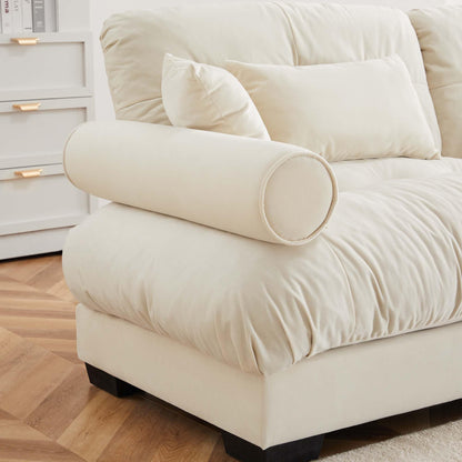 Ball & Cast U Shaped Sectional Sofa,130" 3-Seater Cloud Couch with Waist Pillows,Throw Pillows and Blostered Armrests,Convertible Comfy Chenille Sofa w/Removable Ottomans,for Living Room,Cream