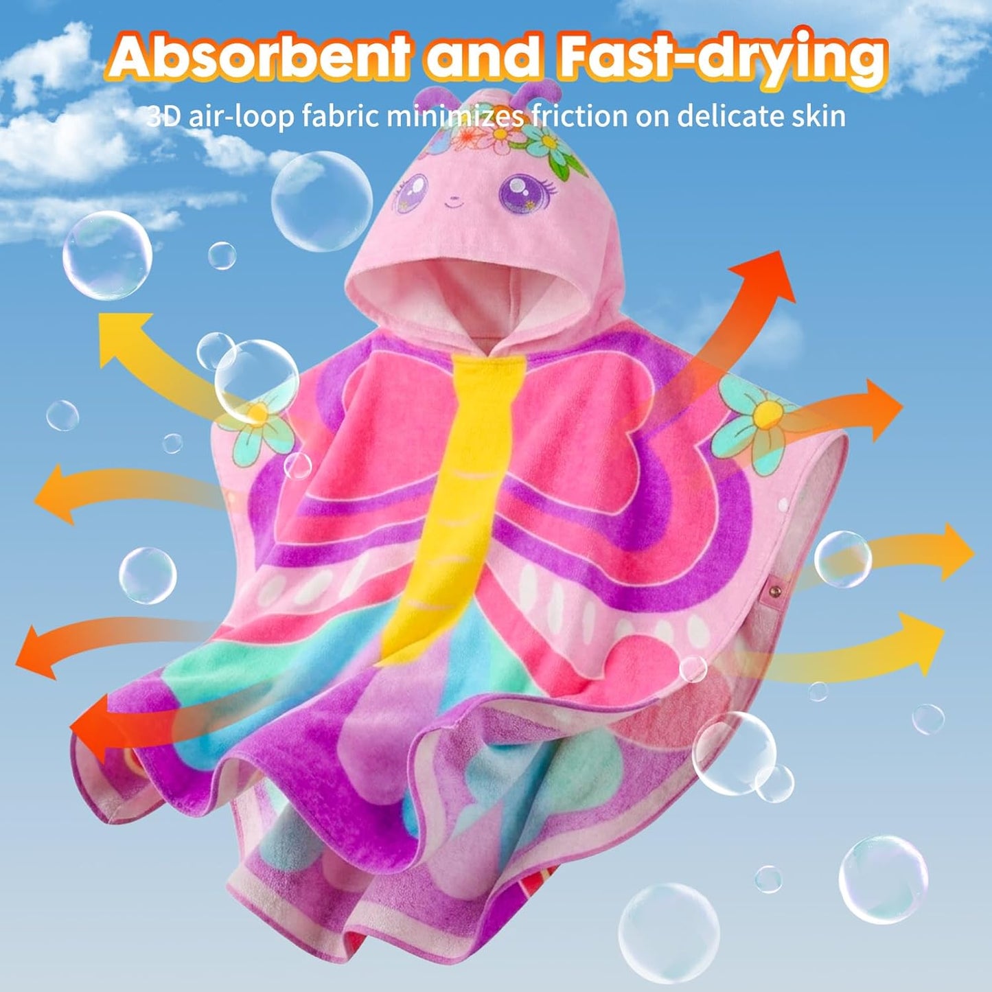 Towel,100% Swimming, 3-6 PinkSheep Kids Beach Cotton Bath Towel with Hooded, Super Absorbent Girl Poncho Towel