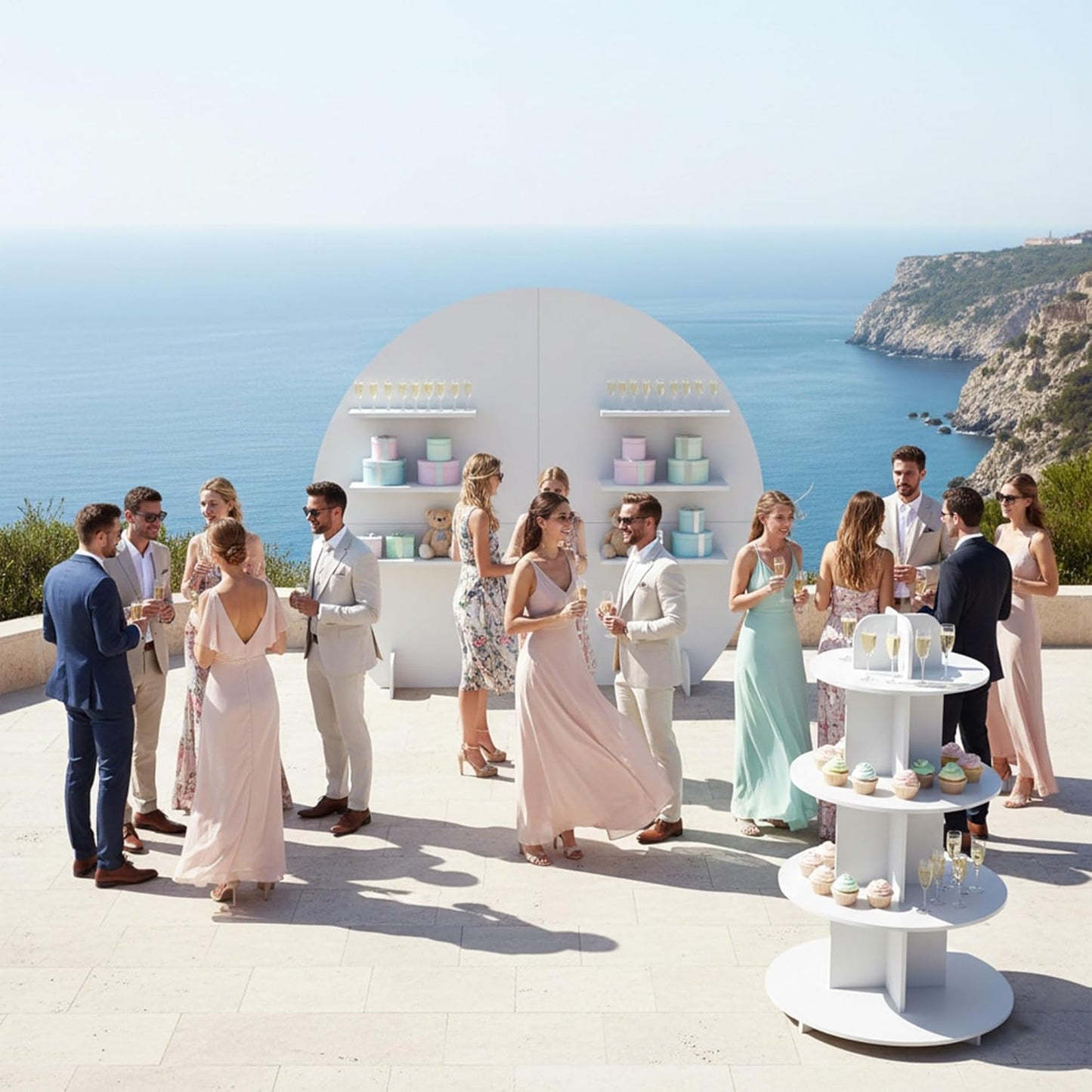 6.56FT Wooden Wedding Gift Display Arch, 6-Tier Champagne Wall Backdrop with Shelves for Party Favors, Escort Cards, Cupcakes & Desserts, Reusable Display Stand for Wedding Reception, Ceremony, Bridal Shower